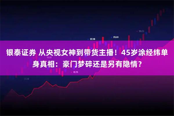 银泰证券 从央视女神到带货主播！45岁涂经纬单身真相：豪门梦碎还是另有隐情？